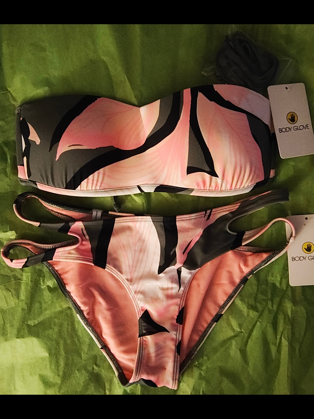 Body Glove Pink Palm-Print Bandeau Bikini Set XS/S